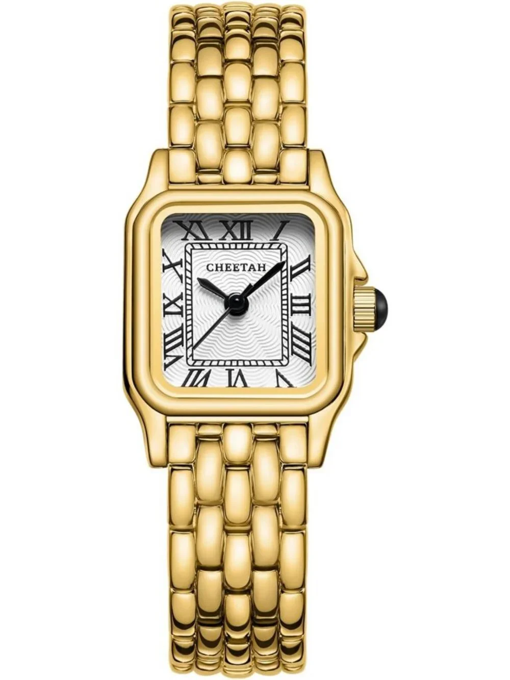 Chic Cheetah Print Gold Watch for Women, Vintage Bracelet, Rectangular Roman
